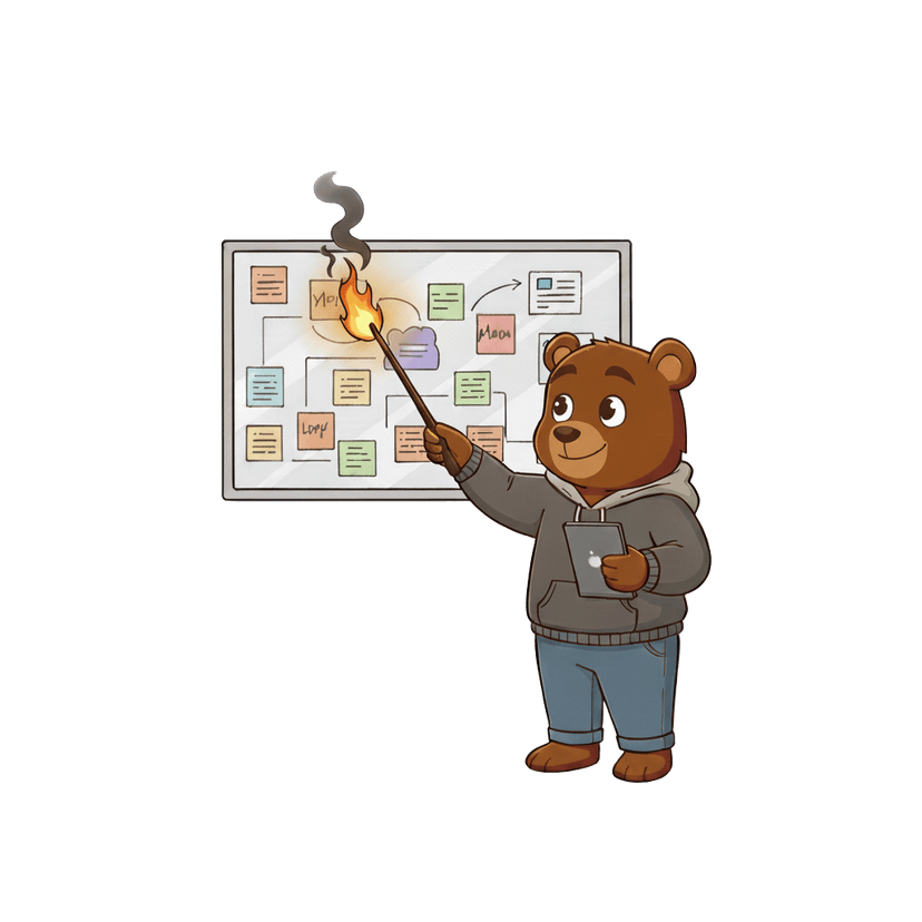 Bear presenting website issues to clients